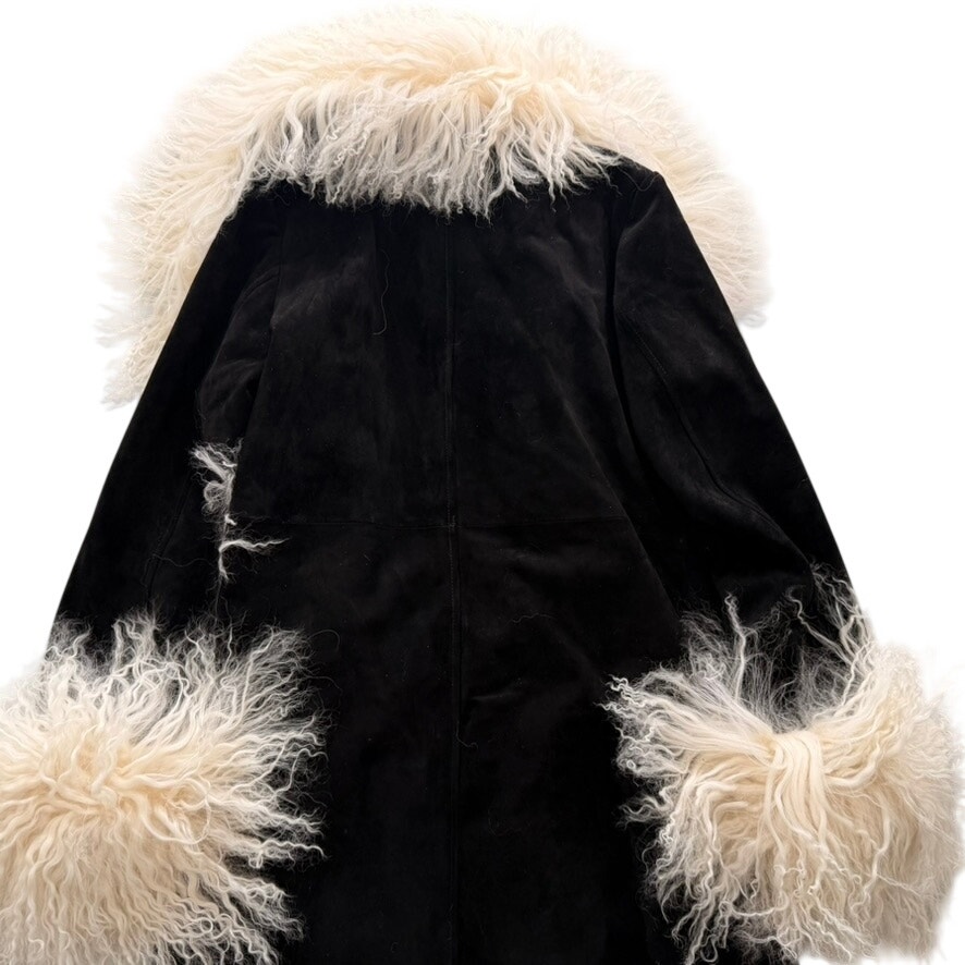 Susanna Chow Women's Dorothy Suede Leather Long Coat Black Mohair New Large — image 6 of 8